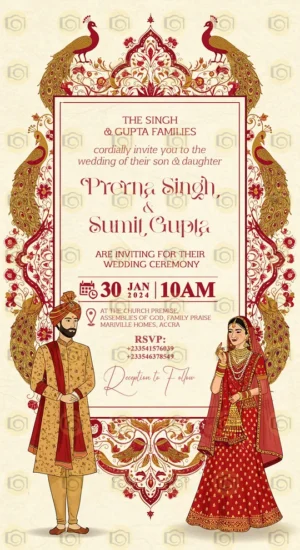 Festive Indian Wedding Invitation Card With Decorative Elements And Cultural Themes
